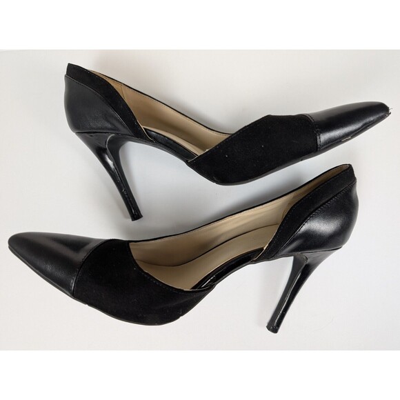 Nine West Alvaa Black Leather Pointed Toe Slip On Half D'Orsay Stiletto 7.5M - Picture 4 of 15